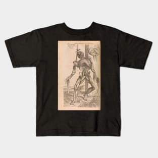 Anatomical skeleton Illustration from De humani corporis fabrica libri septem by Andreas Vesalius published circa 1543 Kids T-Shirt